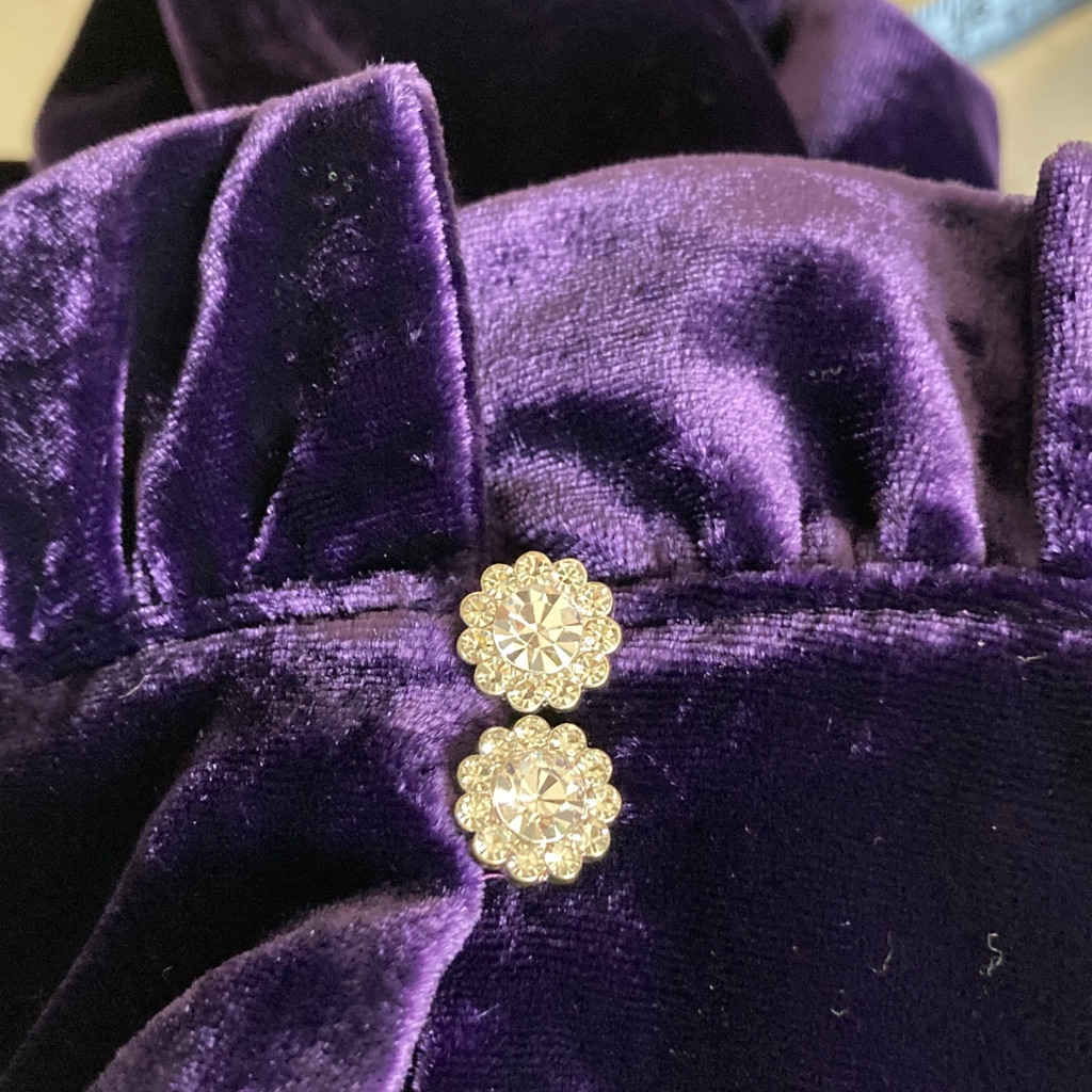 Talbots Purple Ruffled Collar Rhinestone Button Keyhole Velvet Dress 78% Viscose